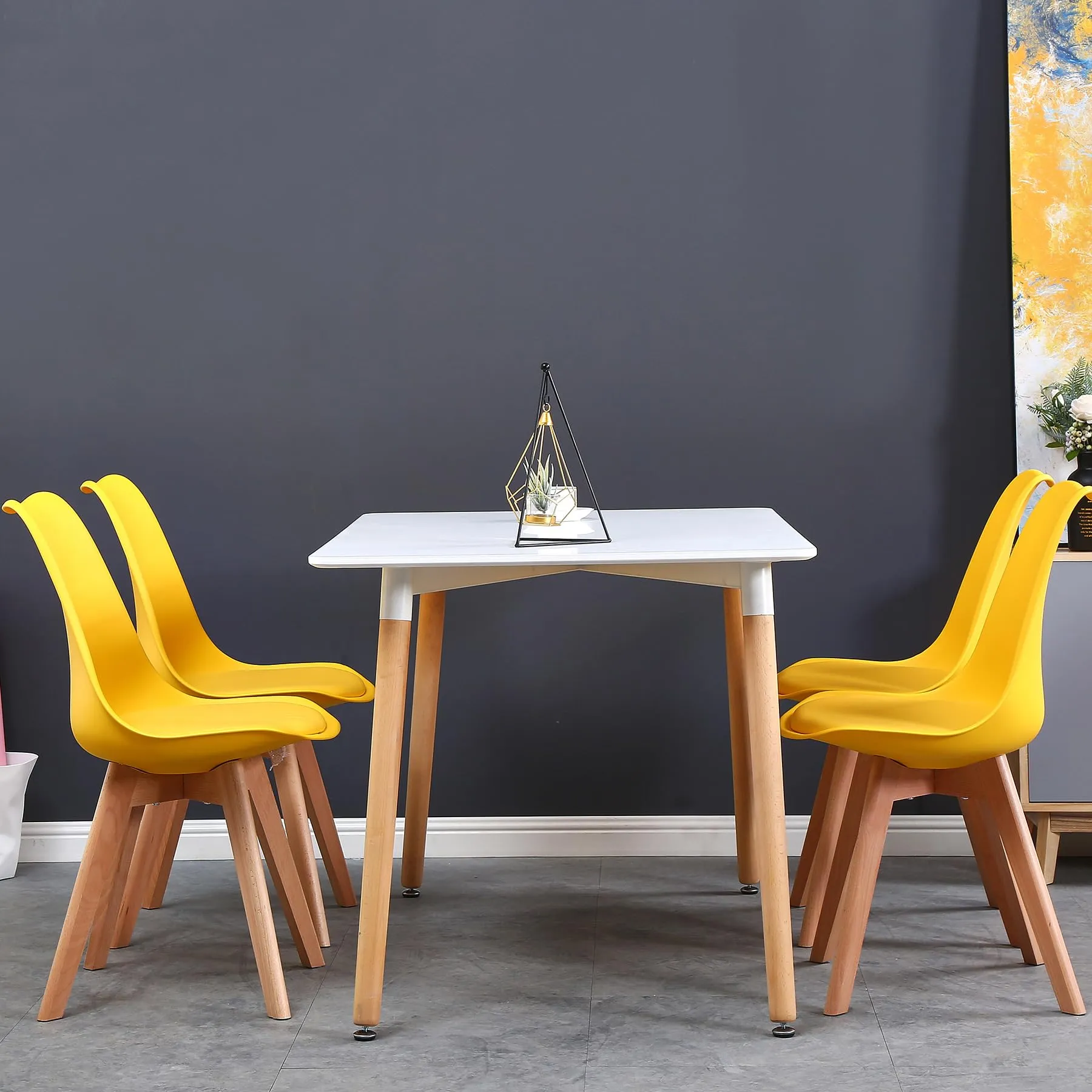 GrandCA HOME Set di 4 Sedie Imbottite con Gambe in Legno Massello di Faggio, Giallo - immagine 3