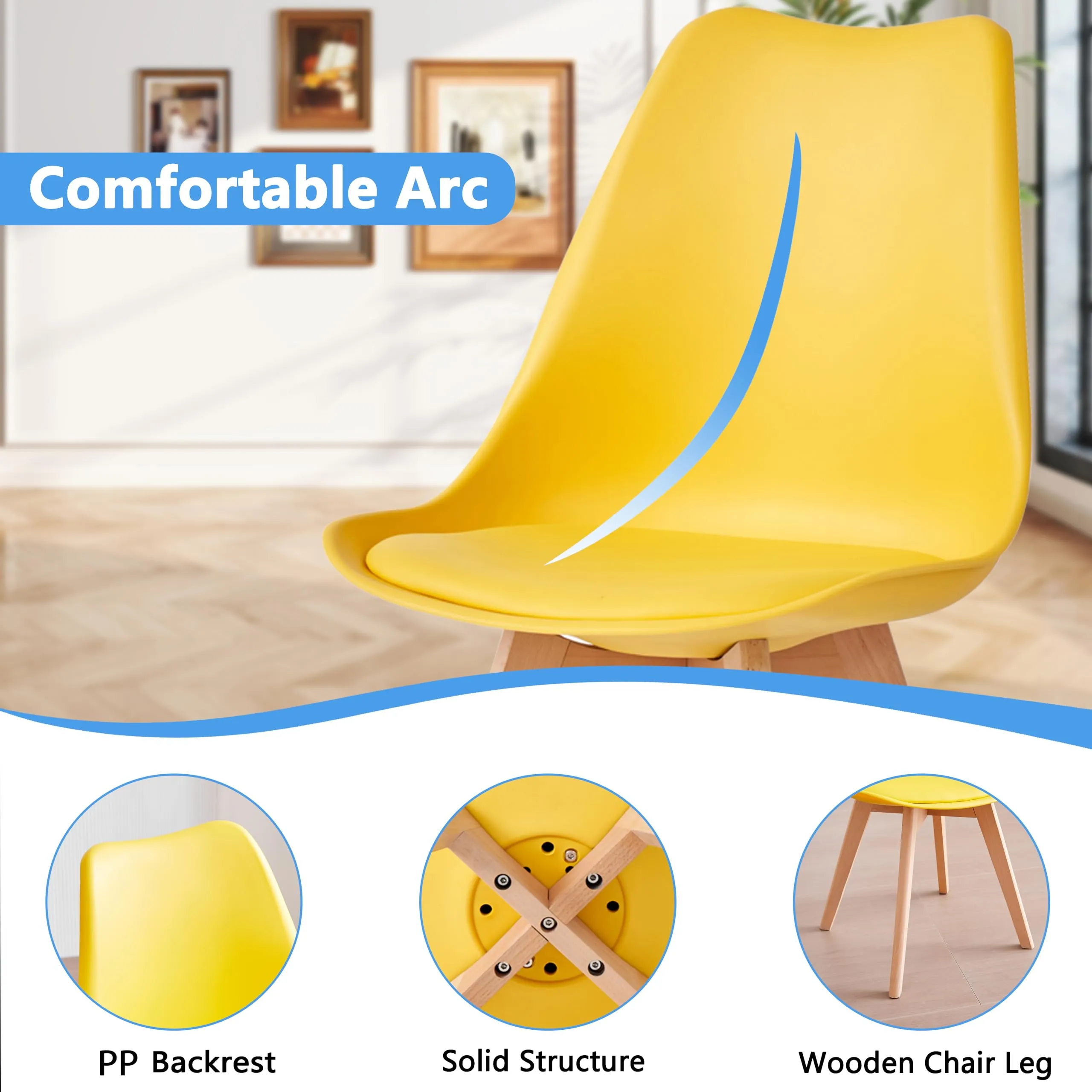 GrandCA HOME Set di 4 Sedie Imbottite con Gambe in Legno Massello di Faggio, Giallo - immagine 5
