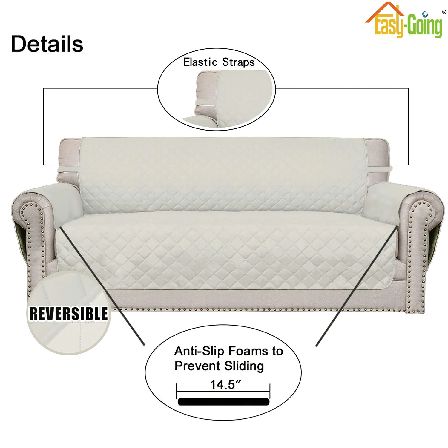Easy-Going Fodera Reversibile per Divano Oversize da 3 Posti, Impermeabile, Color Avorio - immagine 3