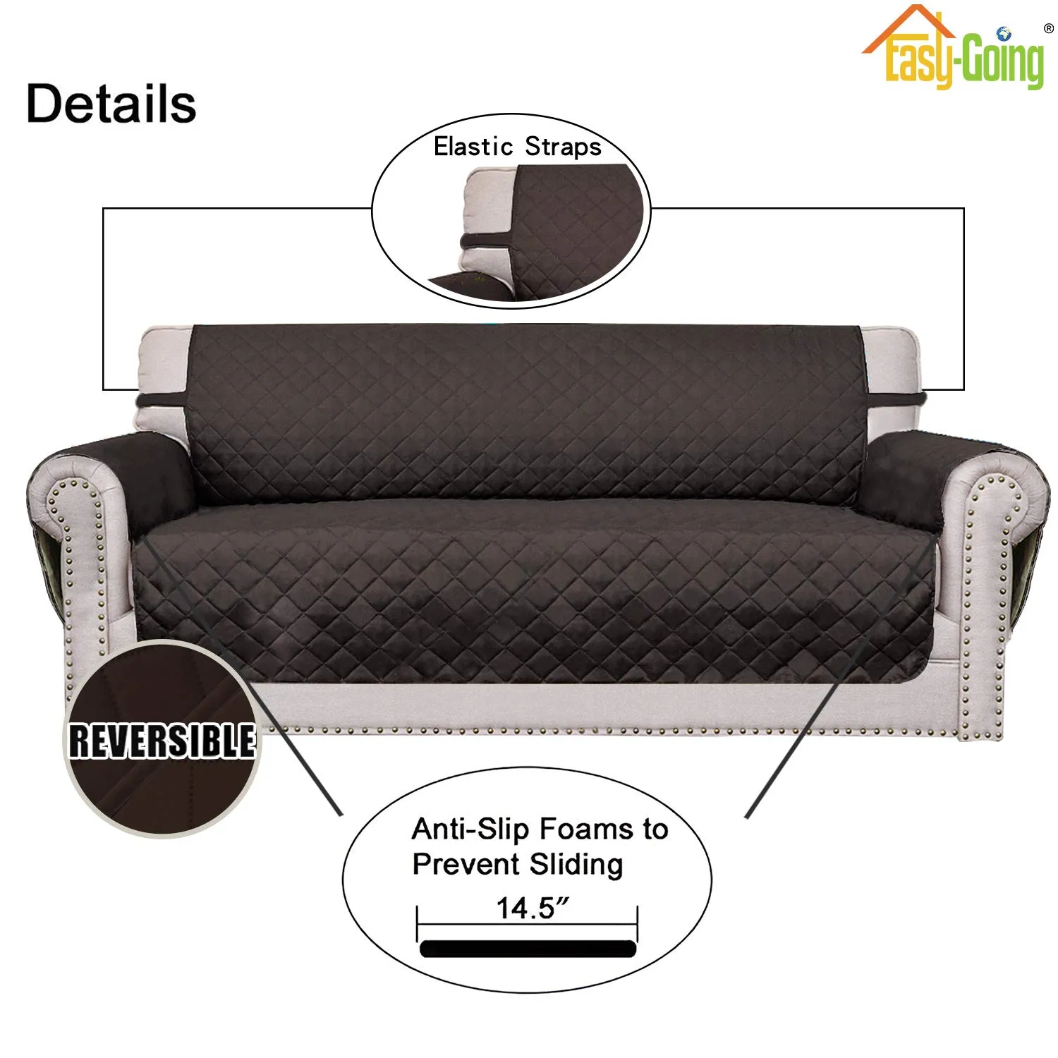 Easy-Going Fodera Reversibile per Divano Oversize 3 Posti, Impermeabile, Color Cioccolato - immagine 3