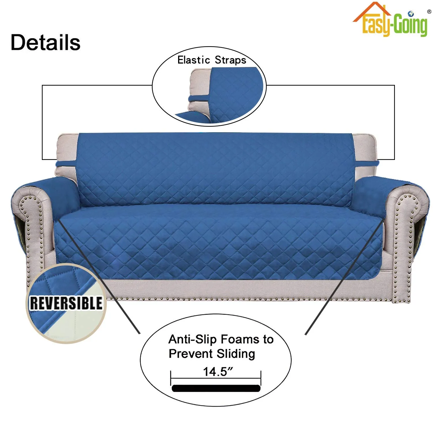 Easy-Going Copridivano Reversibile per Divano a 4 Posti, Taglia XXL, Blu - immagine 3