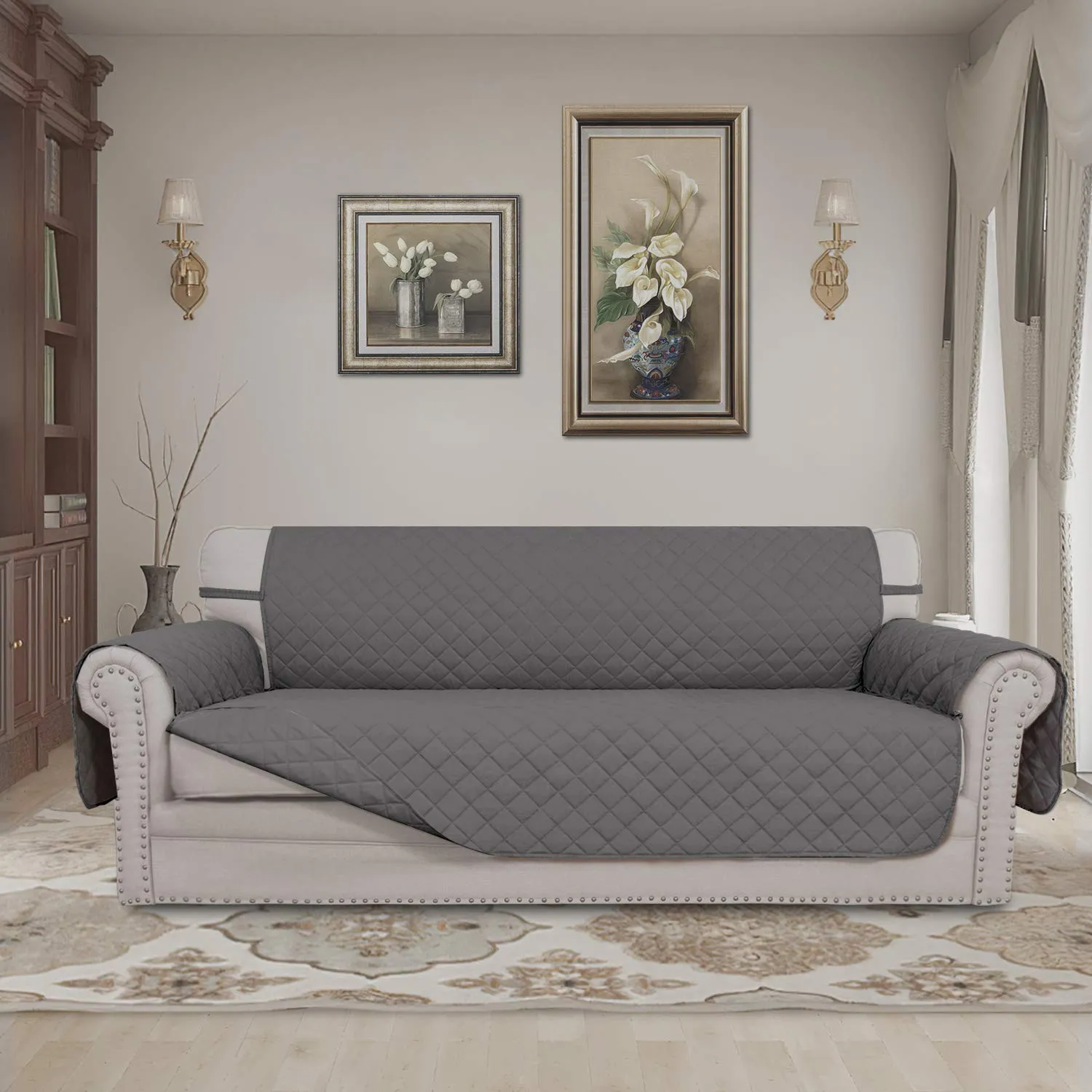 Easy-Going Copridivano Reversibile a 4 Posti, Impermeabile con Cinghie Elastiche e Bastoncini in Schiuma, XXL, Grigio - immagine 2