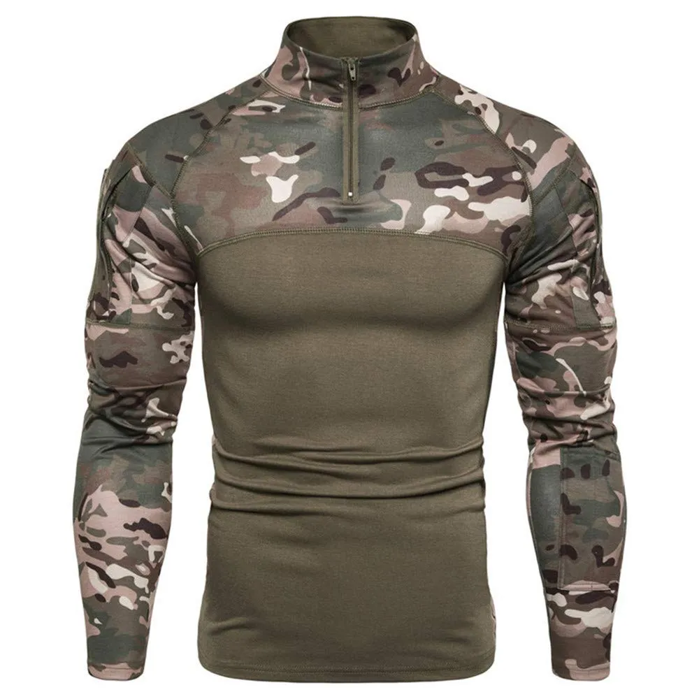 MakingDa Camicia Tattica da Uomo a Maniche Lunghe con Cerniera a 1/4, Verde Mimetico, L - immagine 2
