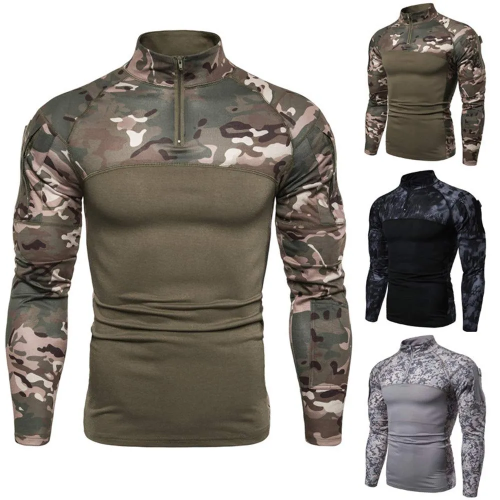 MakingDa Camicia Tattica da Uomo a Maniche Lunghe con Cerniera a 1/4, Verde Mimetico, L - immagine 5