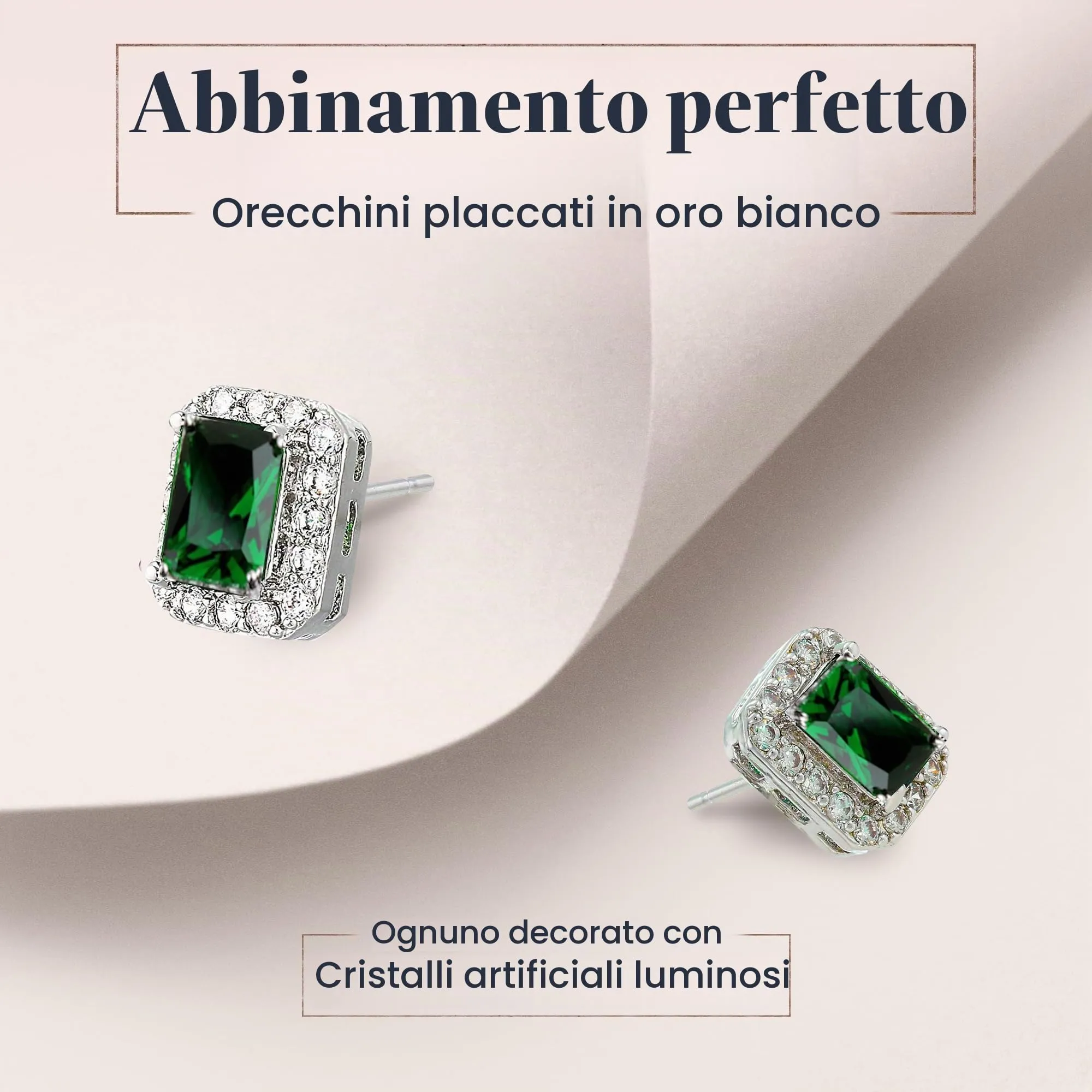 Crystalline Azuria Donna 18ct Placcato Oro Bianco Parure con Verde Smeraldo Simulato e Cristalli di Zirconi, Collana con Ciondolo 45 cm e Orecchini a Lobo - immagine 5