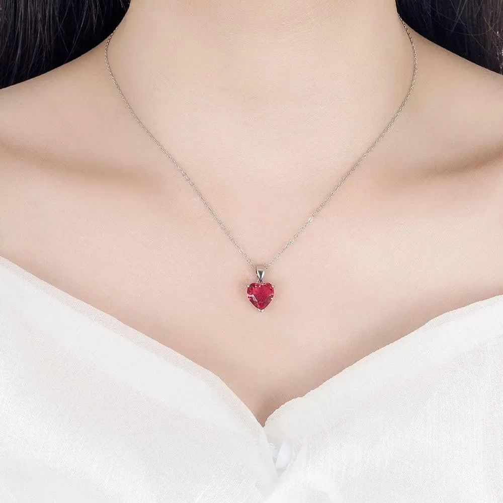 TTPSRY Set di Gioielli con Collana, Orecchini e Anello in Argento con Strass Cuore Pendente (Rosso) - immagine 3