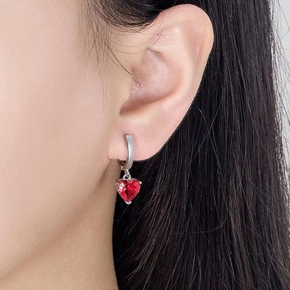 TTPSRY Set di Gioielli con Collana, Orecchini e Anello in Argento con Strass Cuore Pendente (Rosso) - immagine 4