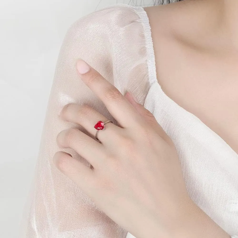 TTPSRY Set di Gioielli con Collana, Orecchini e Anello in Argento con Strass Cuore Pendente (Rosso) - immagine 5