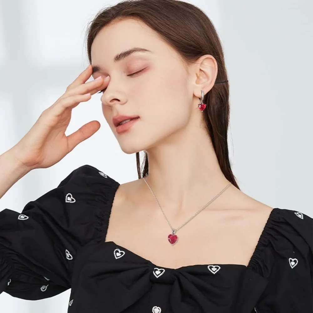TTPSRY Set di Gioielli con Collana, Orecchini e Anello in Argento con Strass Cuore Pendente (Rosso) - immagine 7