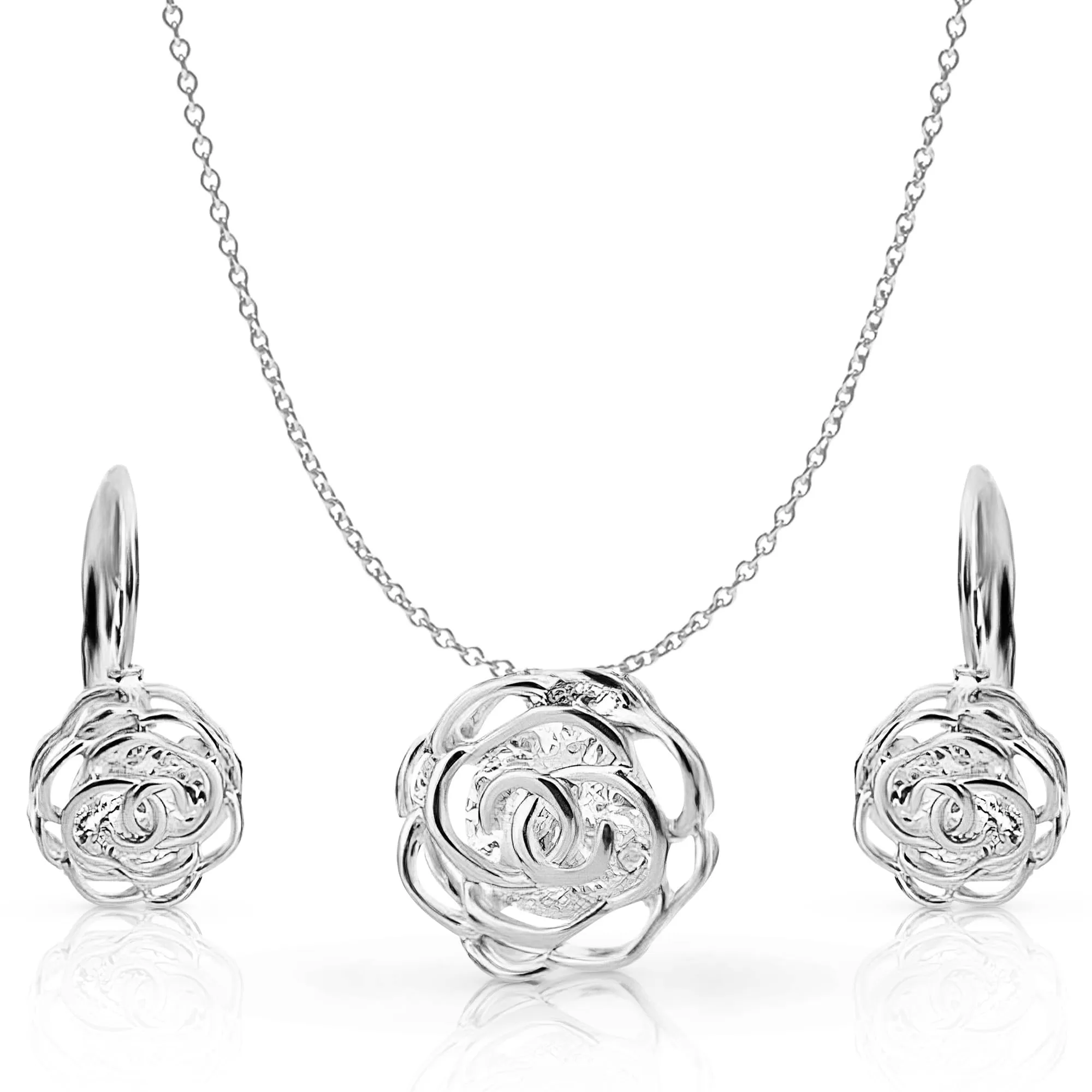 Crystalline Azuria Donna Parure Collana con Ciondolo e Orecchini Monachella, 18ct Placcato Oro Bianco, Fiori Rose e Cristalli, 45 cm - immagine 1