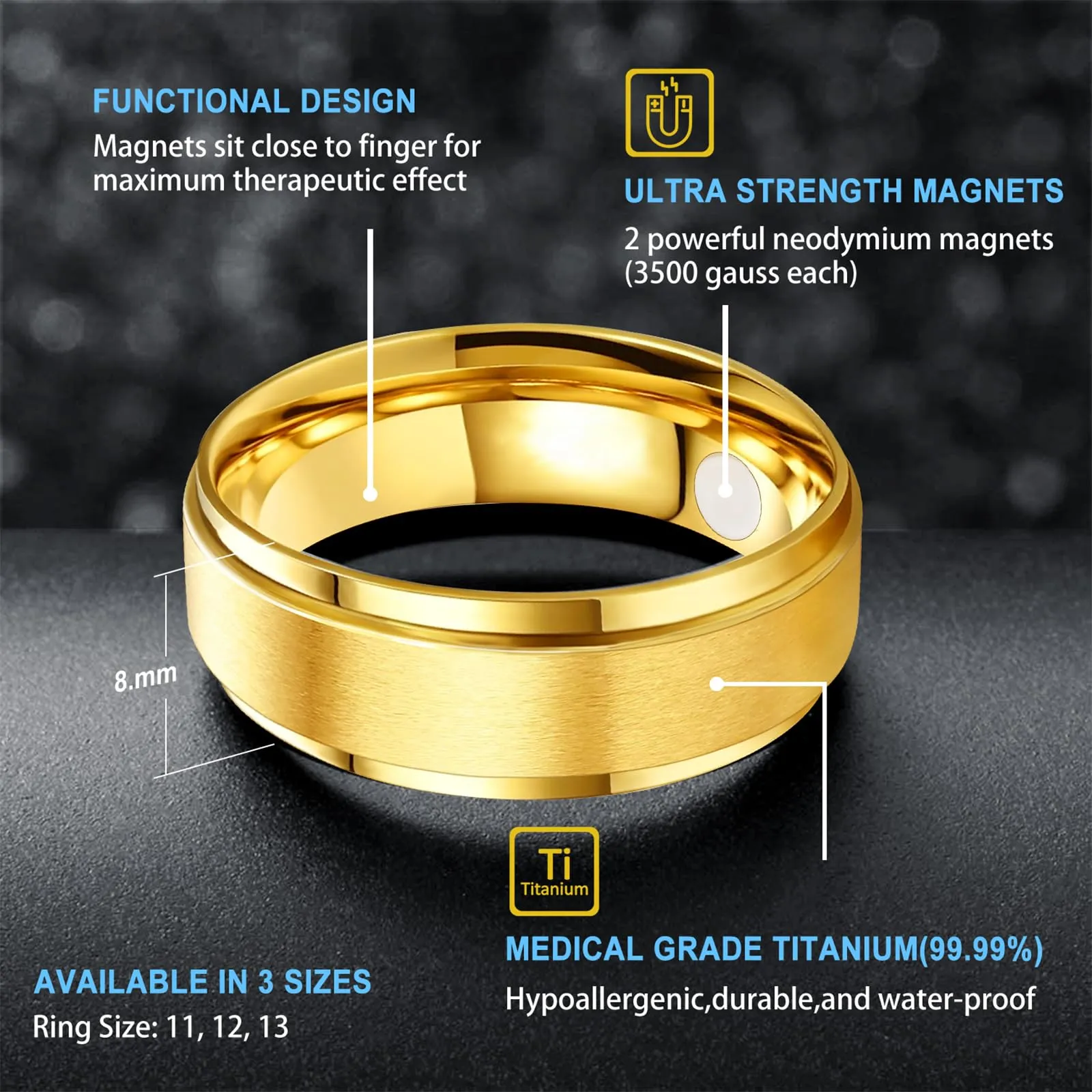 JEROOT Anelli Magnetici in Titanio con Magneti al Neodimio 3500 Gauss, 5 mm, Misura 59 (18.95) - immagine 3