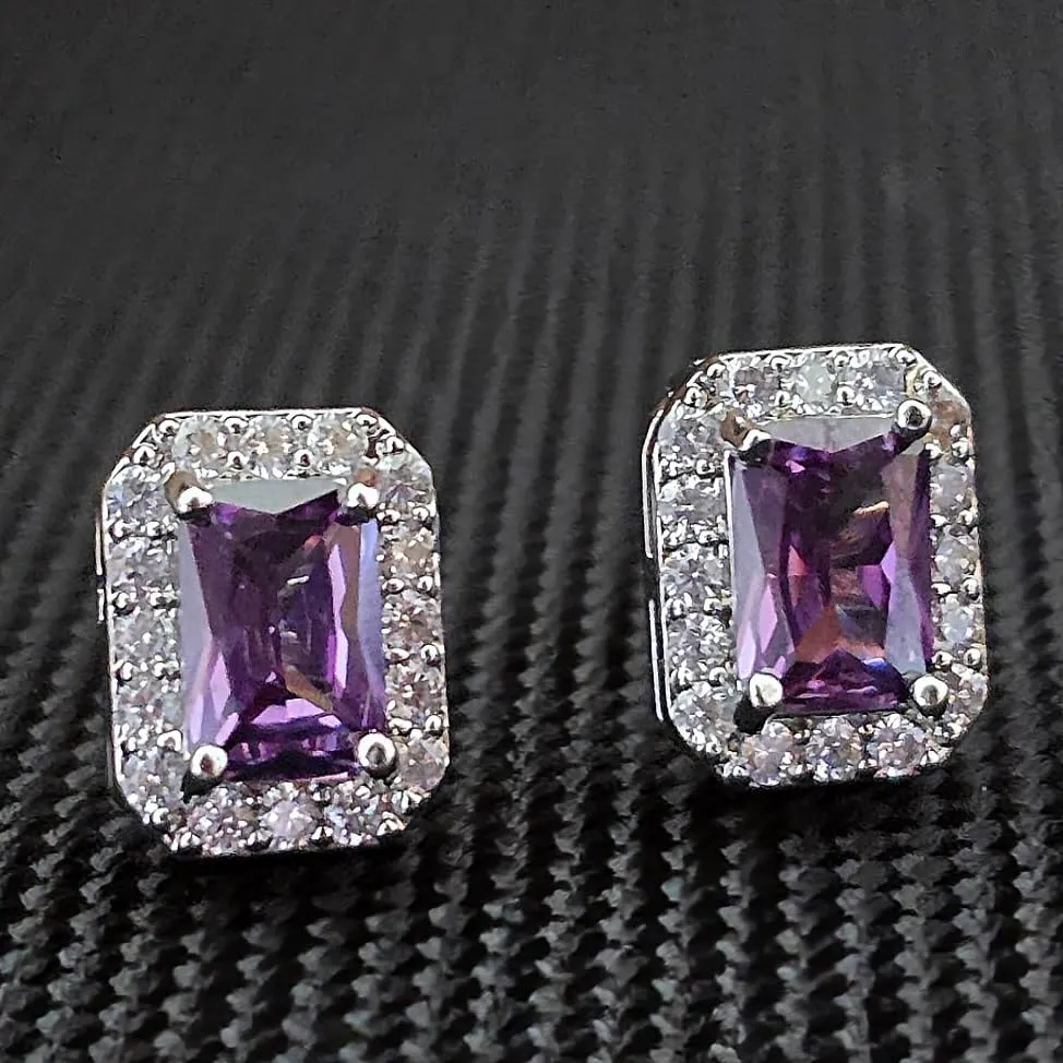 Crystalline Azuria Donna 18ct Placcato Oro Bianco Parure con Cristalli di Zirconi Viola, Collana con Ciondolo 45 cm e Orecchini a Lobo - immagine 5