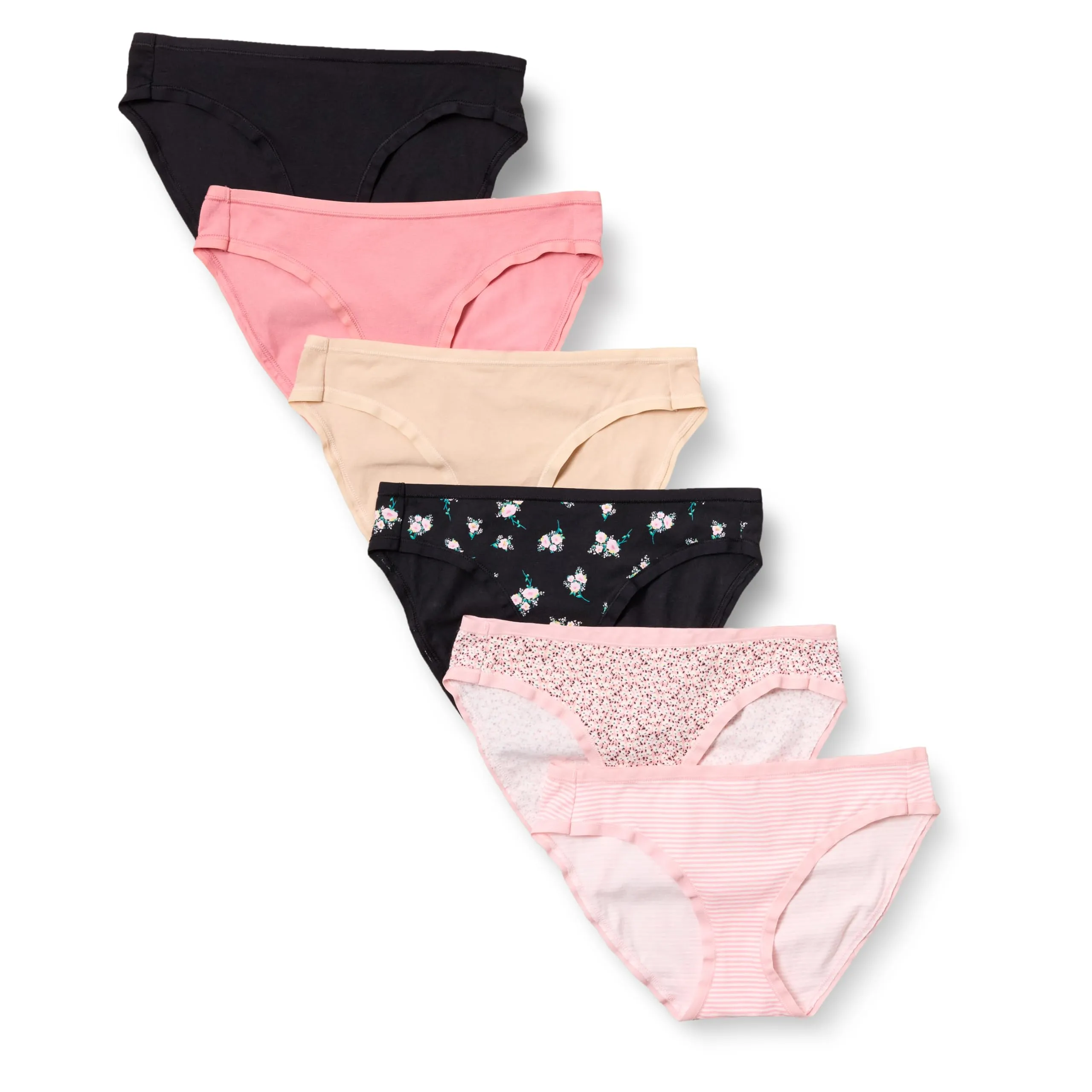 Amazon Essentials Slip Bikini in Cotone Donna, Pacco da 6, Floreale/Mini Righe/Motivo Floreale Piccolo/Multicolore, 52 - immagine 1
