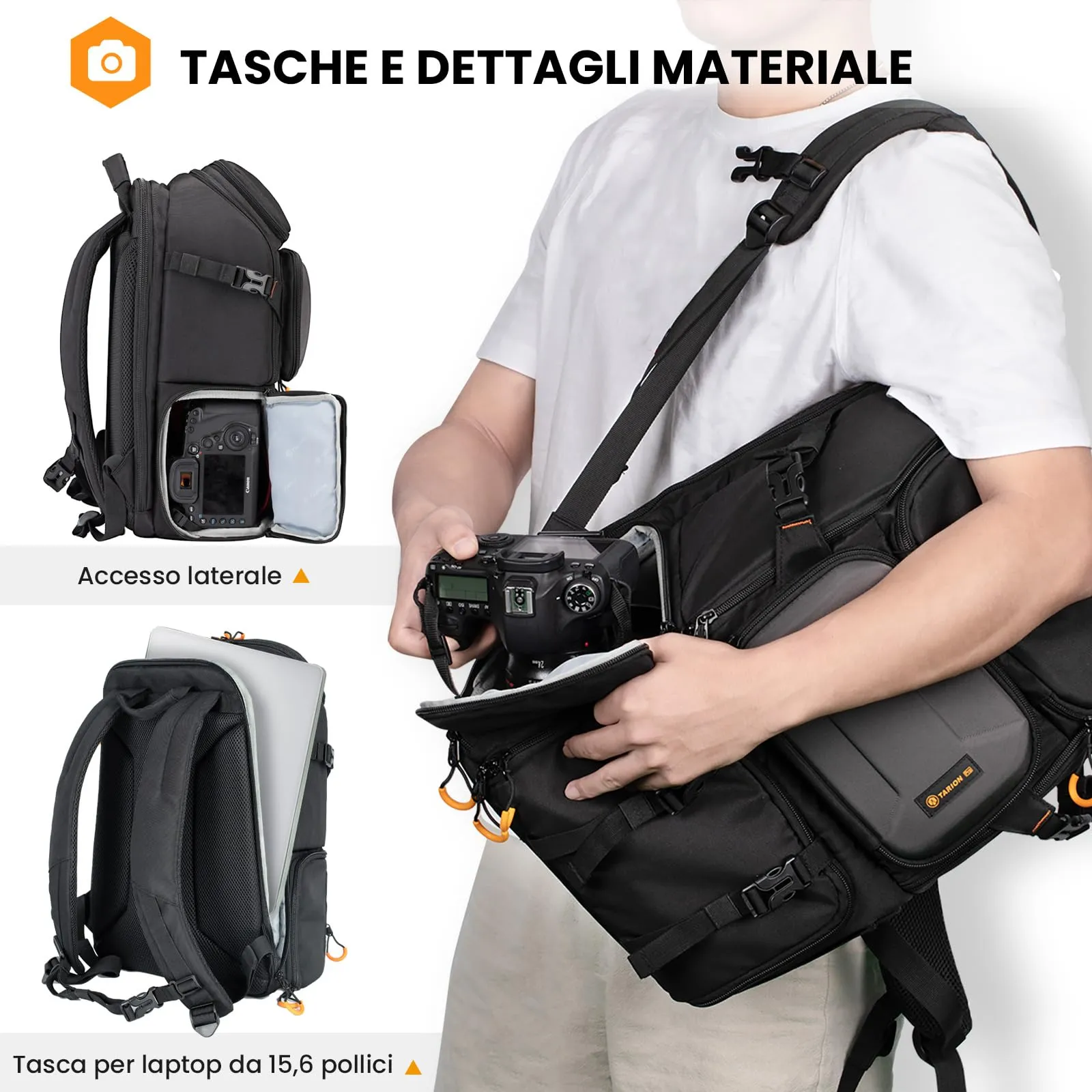 TARION Zaino Fotografico con Scomparto Laptop 15,6'' PBL - immagine 3