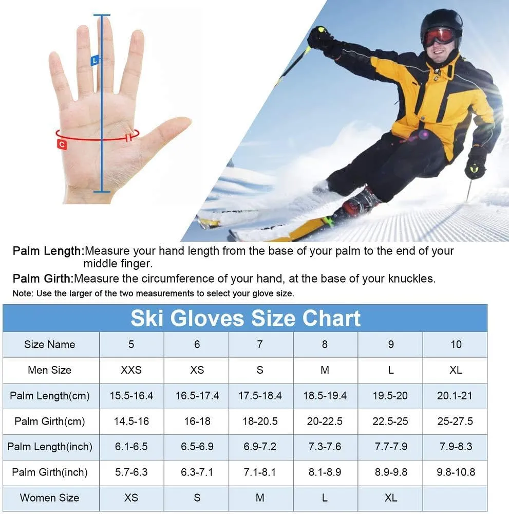 Unigear Guanti Sci e Snowboard Uomo Donna Termici Impermeabili Antiscivolo, Nero-Bianco, XS - immagine 2
