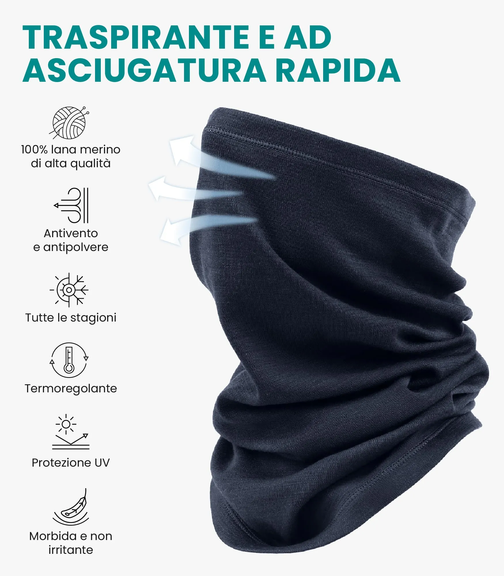 Merino.tech Scaldacollo Lana Merino per Uomo e Donna (Navy) - immagine 2