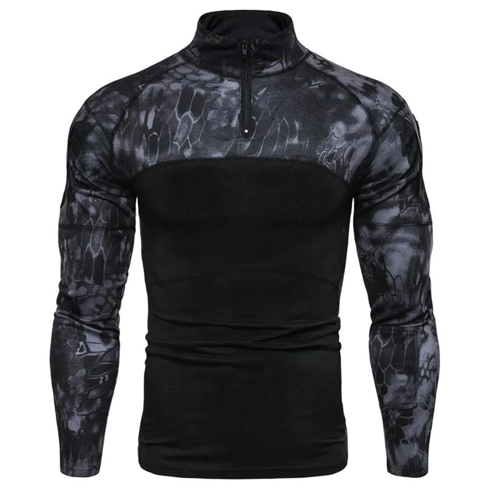 MakingDa Camicia Tattica da Combattimento Uomo 1/4 Zip Pitone Mimetico Nero 3XL - immagine 2