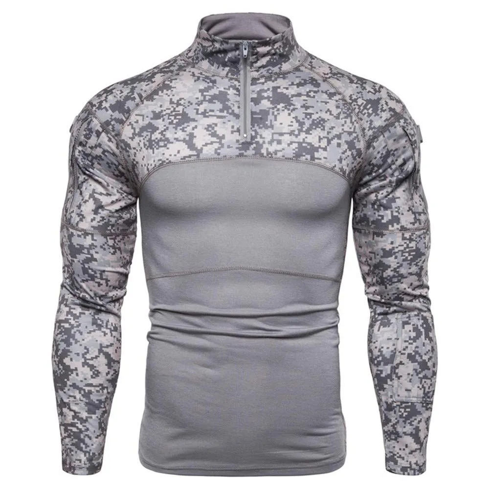 MakingDa Camicia Tattica Maniche Lunghe Uomo 1/4 Zip Grigio Mimetico Digitale, M - immagine 2