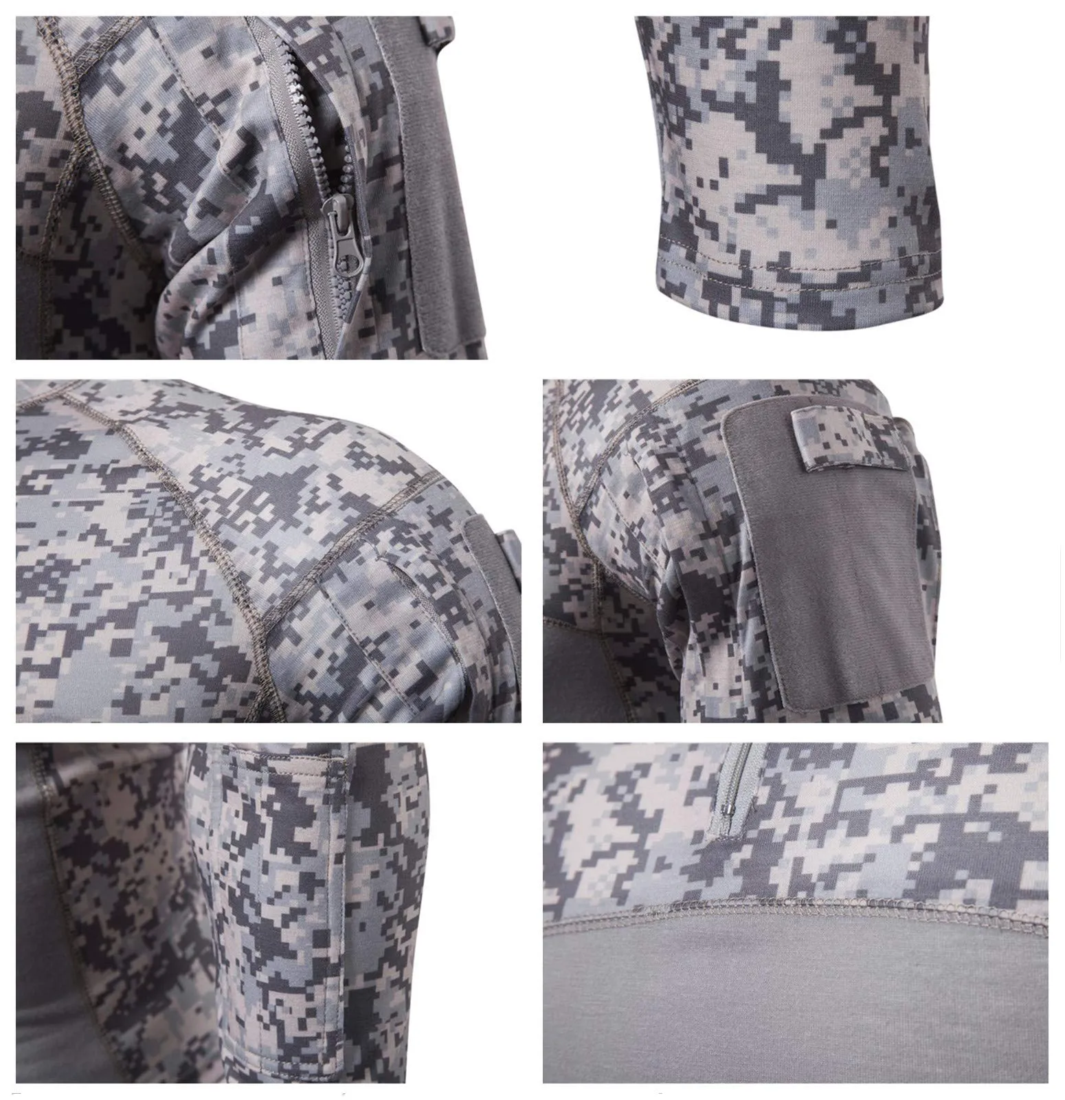 MakingDa Camicia Tattica Maniche Lunghe Uomo 1/4 Zip Grigio Mimetico Digitale, M - immagine 4