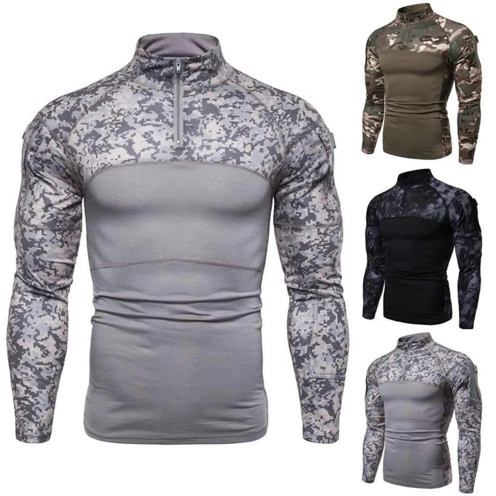 MakingDa Camicia Tattica Maniche Lunghe Uomo 1/4 Zip Grigio Mimetico Digitale, M - immagine 5
