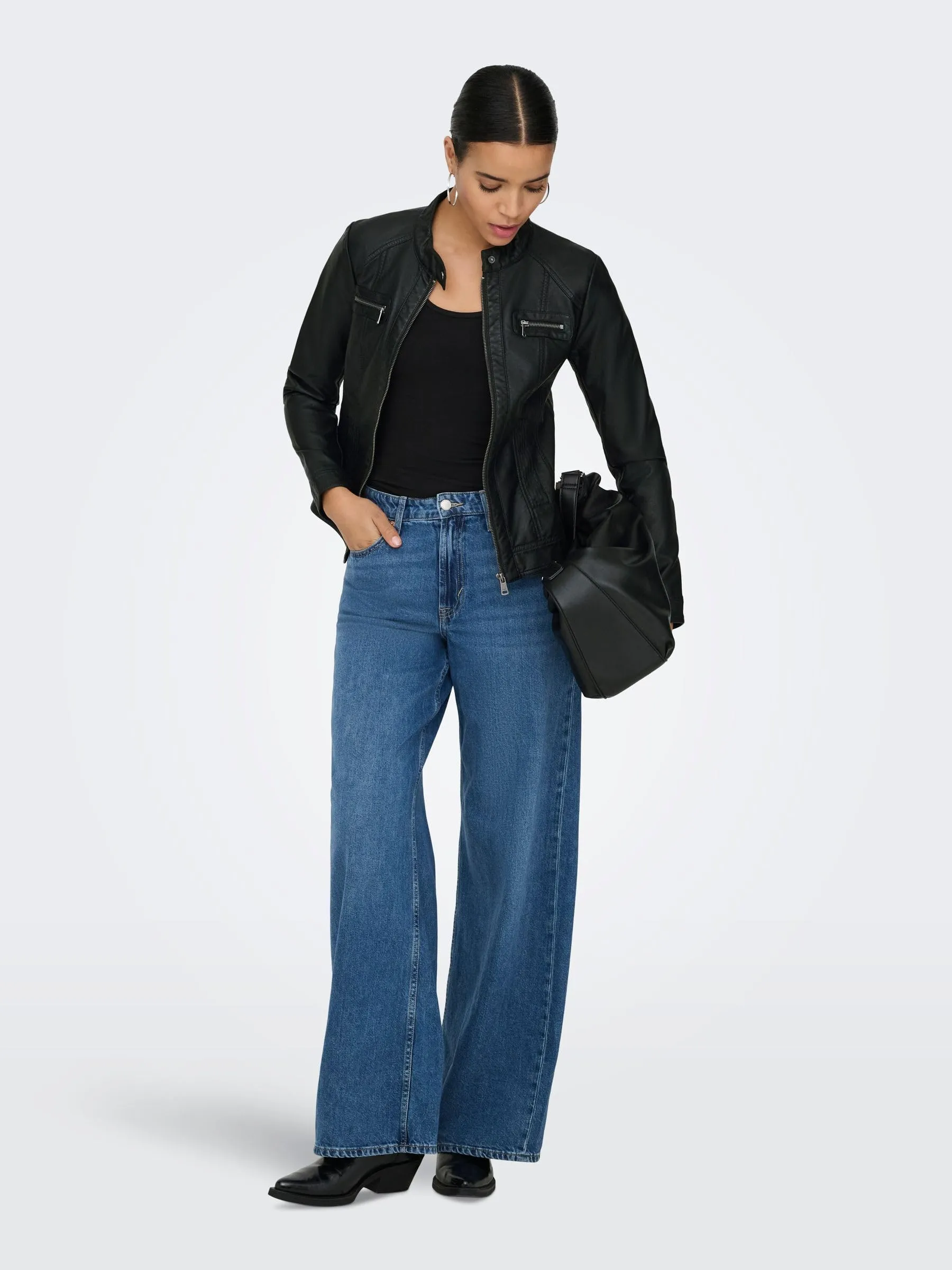 ONLY Bandit Faux Leather Biker Jacket for Women - Black - immagine 7