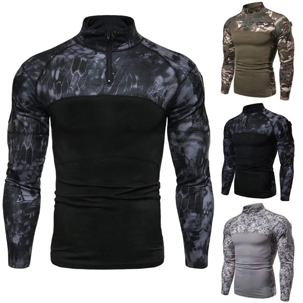 MakingDa Camicia Tattica Uomo Maniche Lunghe 1/4 Zip Pitone Mimetico Nero XXL - immagine 5