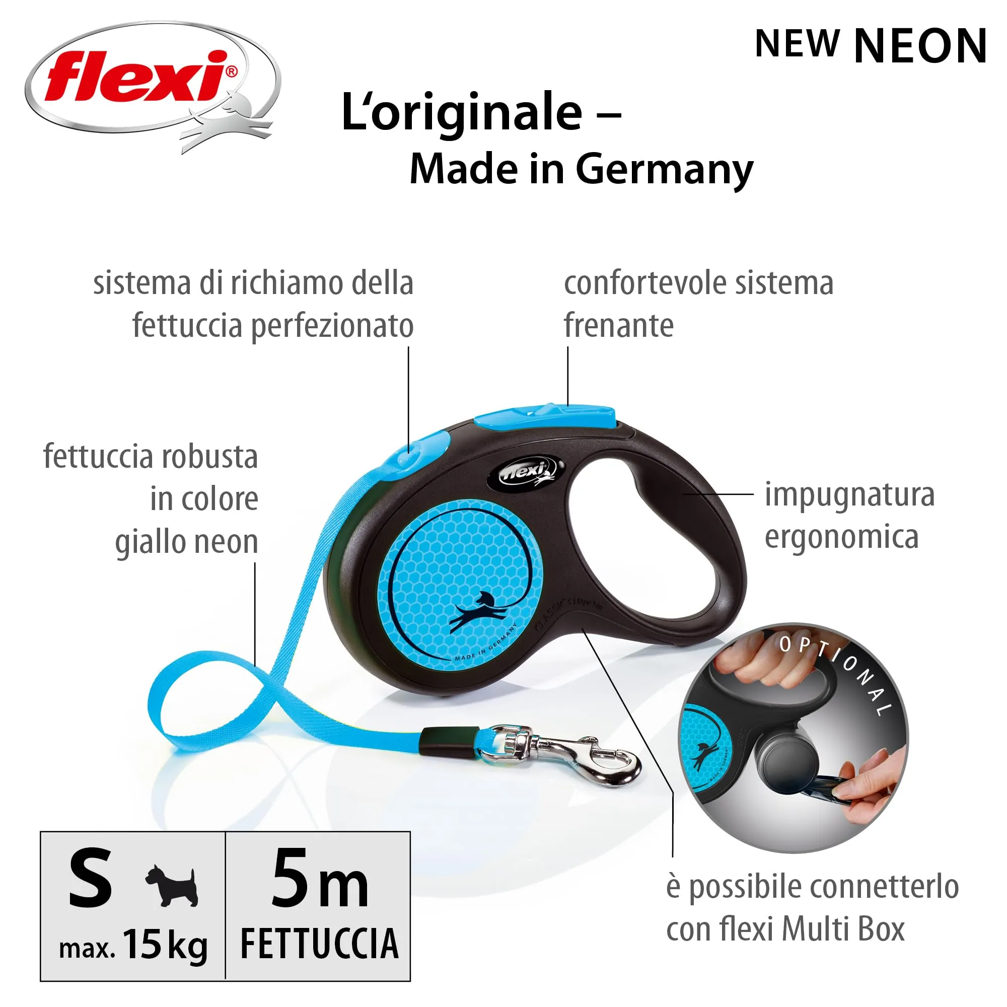 Flexi Nuova Neon Dog Leash - Blue - S - immagine 2