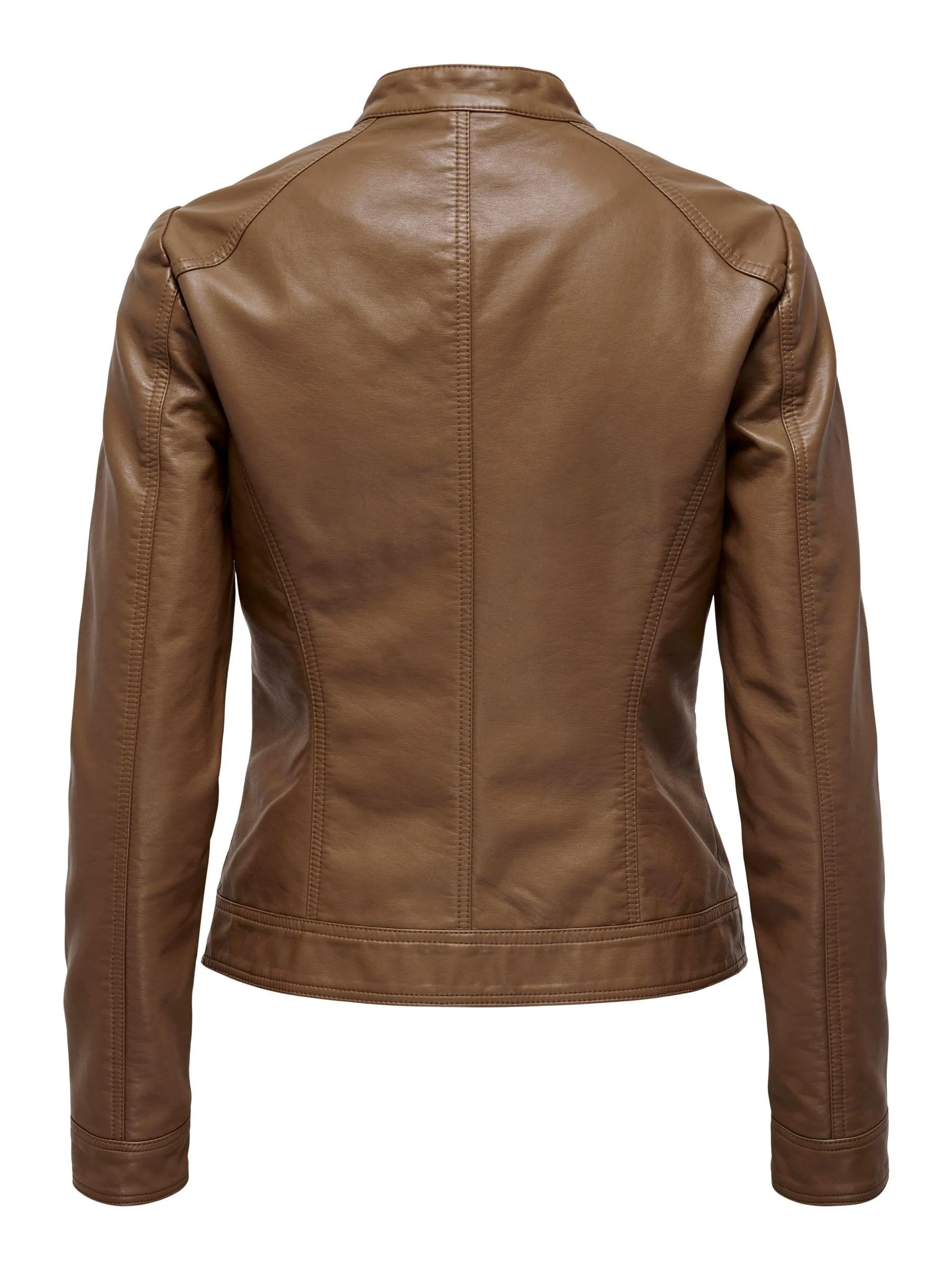 ONLY Onlbandit Faux Leather Biker Jacket, Brown Cognac, 36 - immagine 4