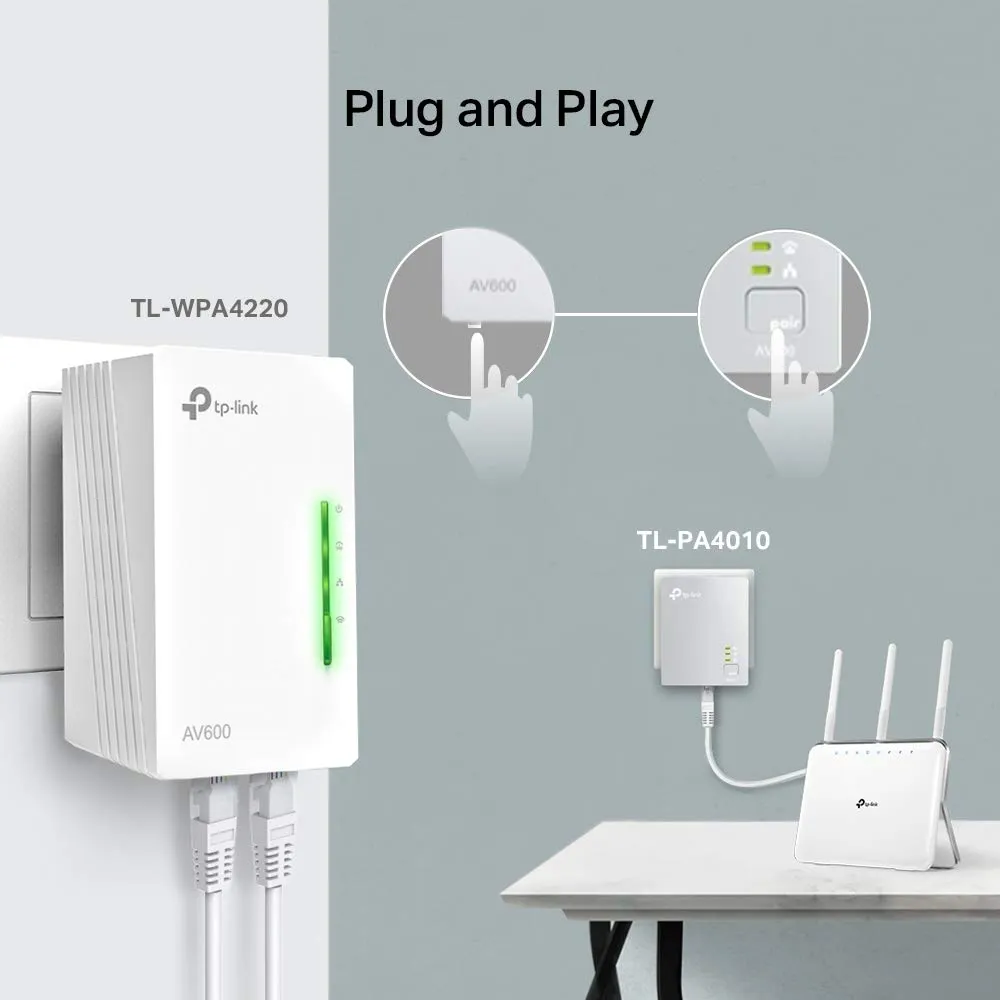 TP-Link TL-PA4020P Kit v1.20 AV600 Powerline Adapter with Pass-through and Wi-Fi Extender, UK Plug, 2 Pack - immagine 5
