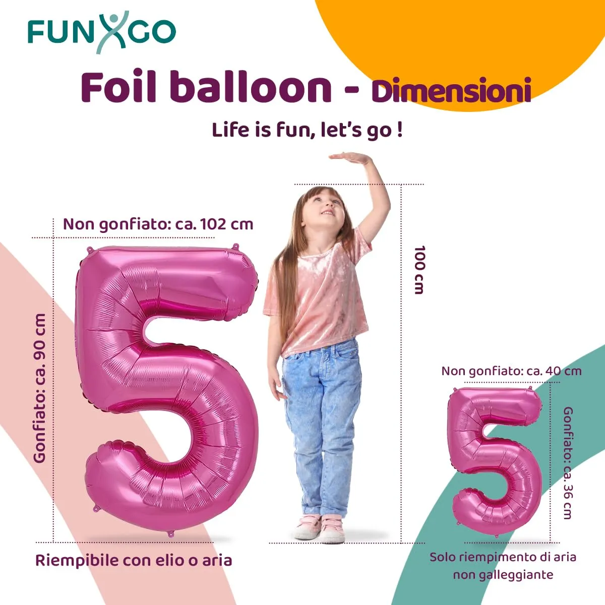 FUNXGO Palloncino Numero 5 Rosa - immagine 2