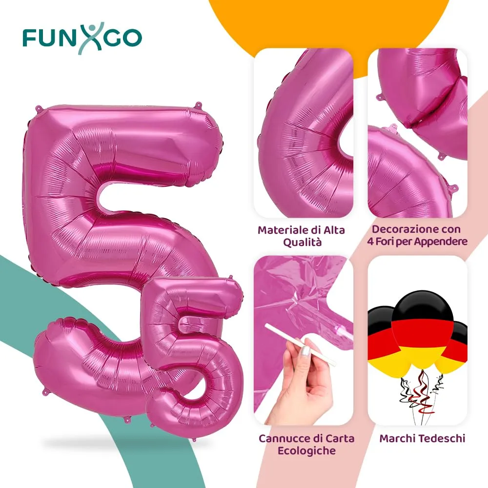 FUNXGO Palloncino Numero 5 Rosa - immagine 3