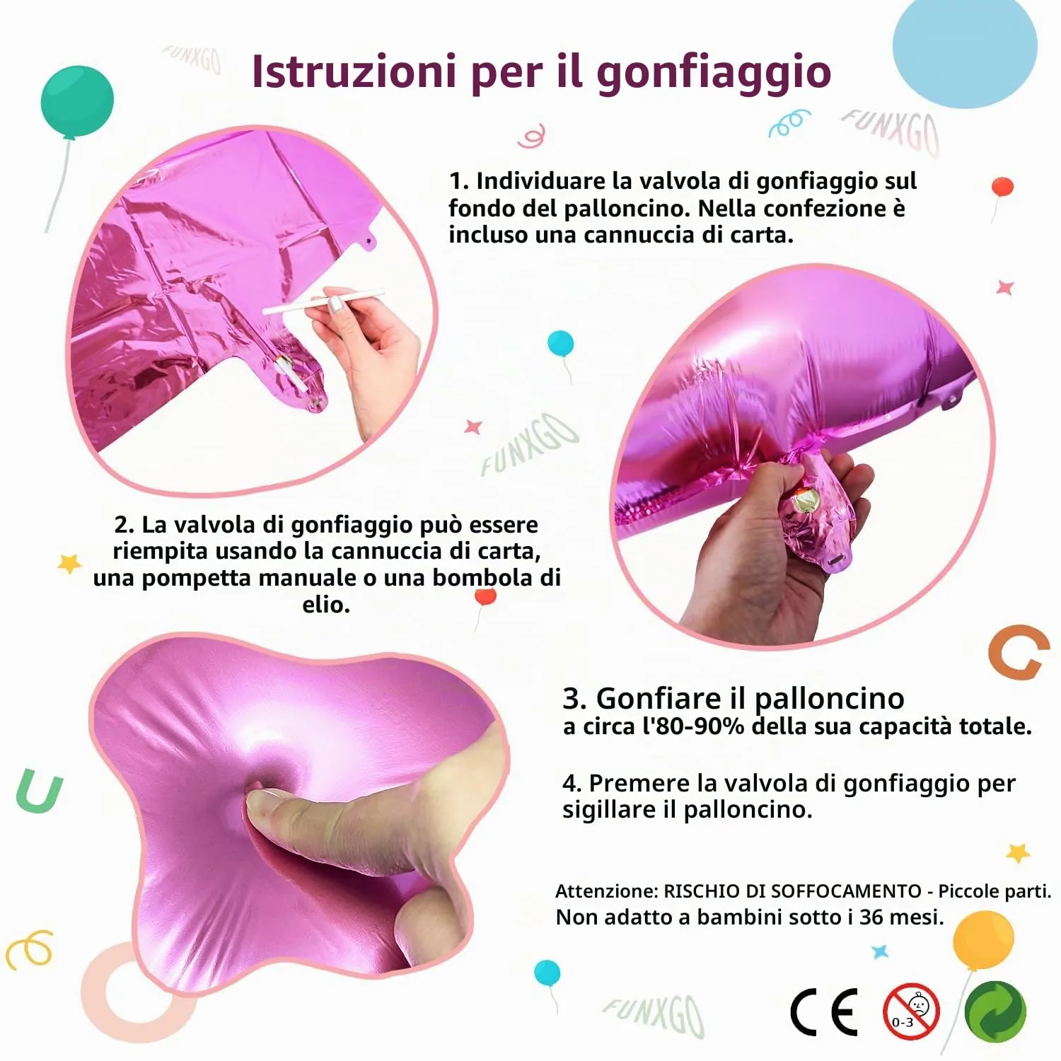 FUNXGO Palloncino Numero 5 Rosa - immagine 7