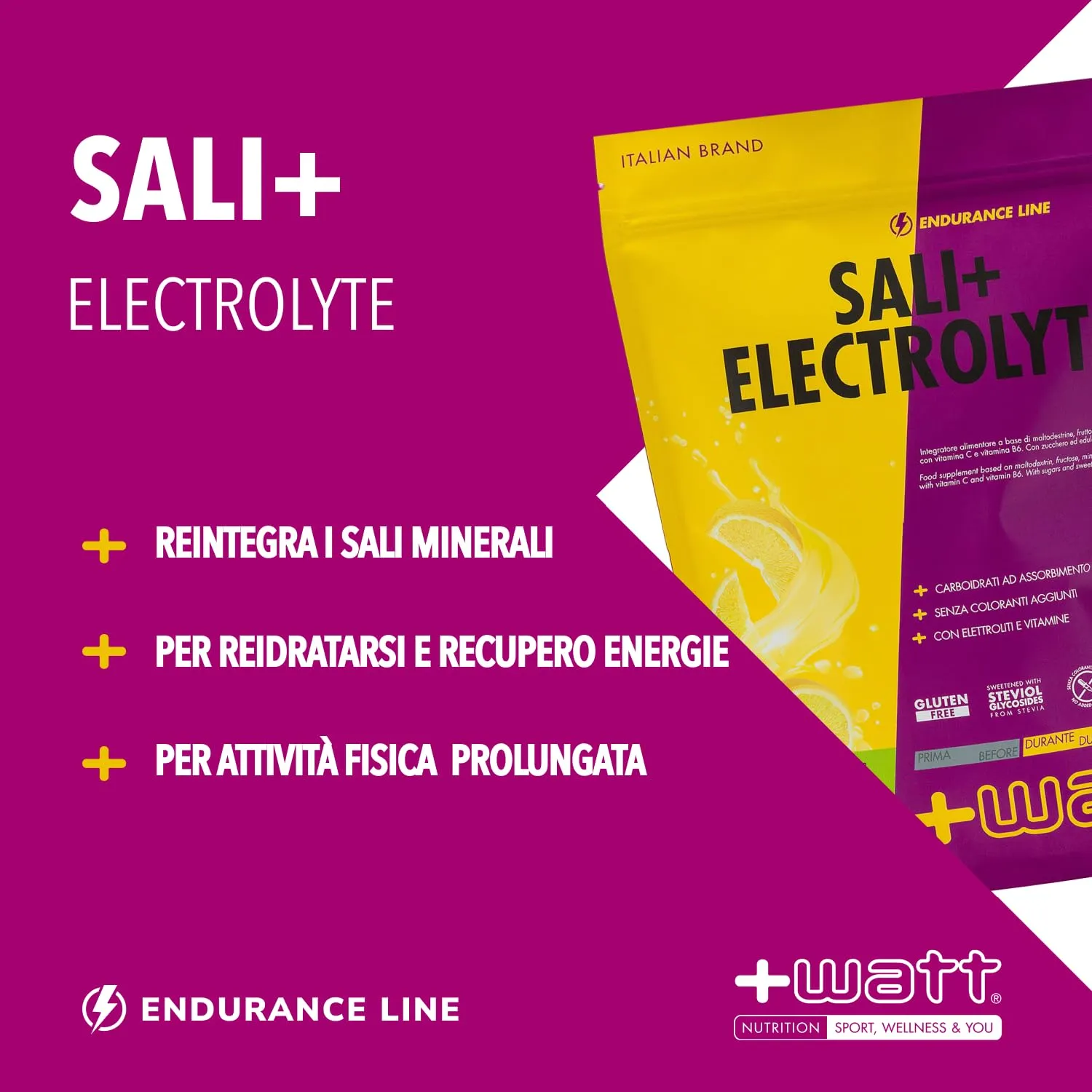 +Watt Sali+ Electrolyte, Soluzione ipotonica di carboidrati ed elettroliti, Gusto Limone, 600 g - immagine 2