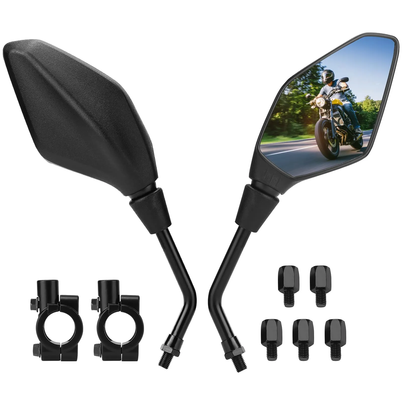 KEMIMOTO Specchietti Retrovisori Universali per Moto, Omologati 8mm/10mm, Nero - immagine 1