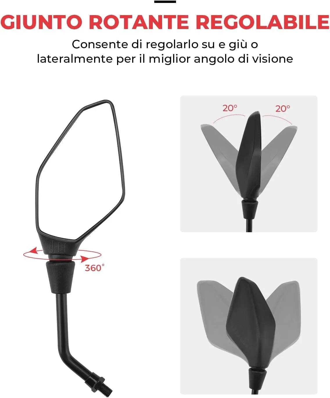 KEMIMOTO Specchietti Retrovisori Universali per Moto, Omologati 8mm/10mm, Nero - immagine 5