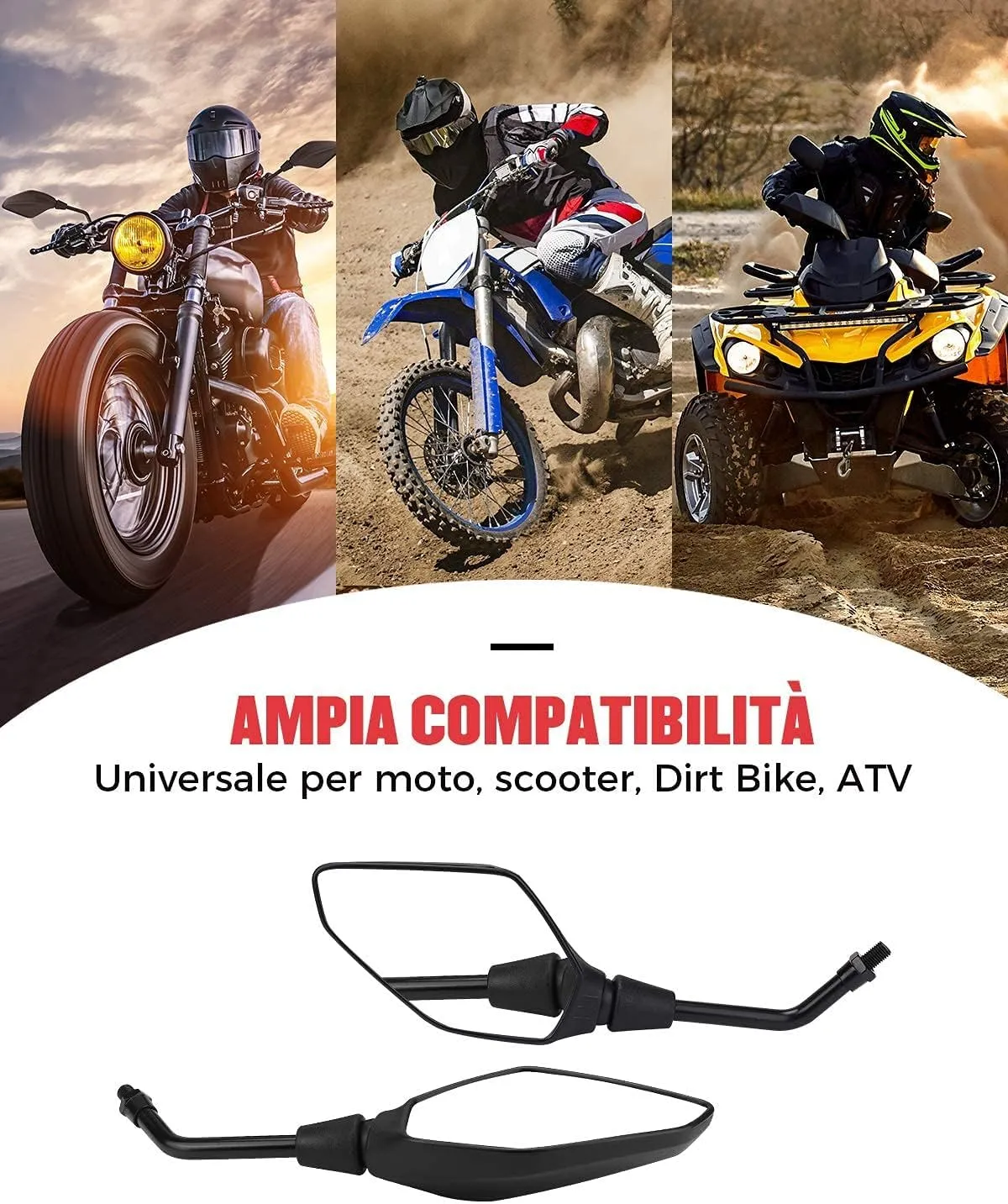 KEMIMOTO Specchietti Retrovisori Universali per Moto, Omologati 8mm/10mm, Nero - immagine 7