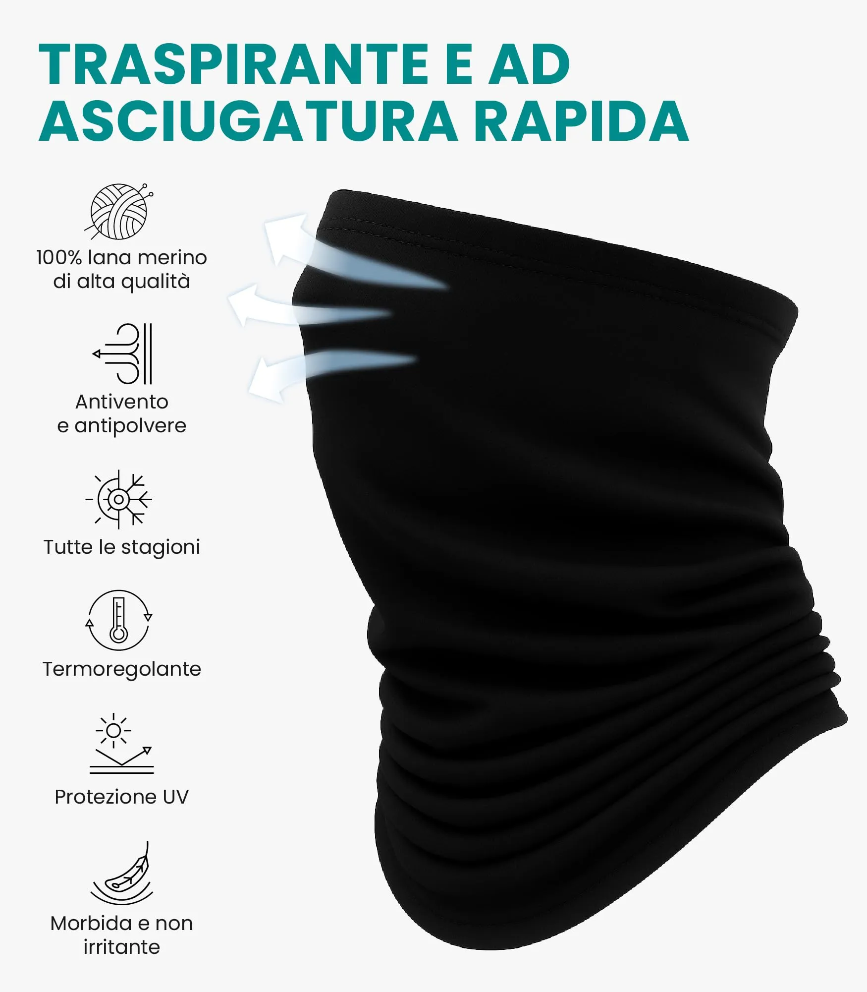 Merino.tech Scaldacollo Lana Merino - Black - immagine 2