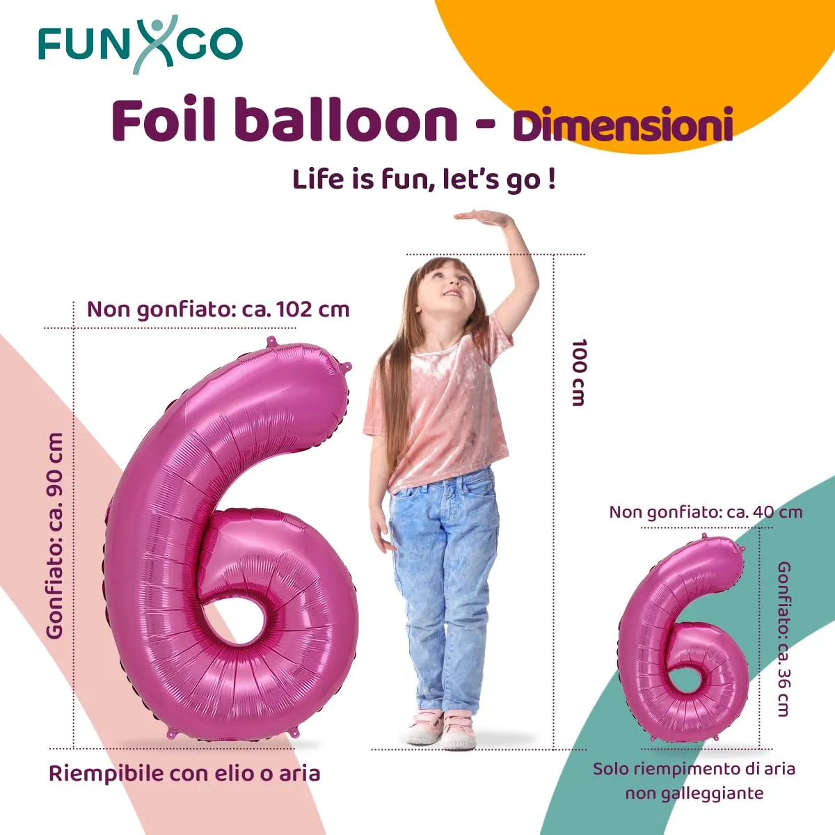FUNXGO Palloncino Numero 6 Rosa - immagine 2