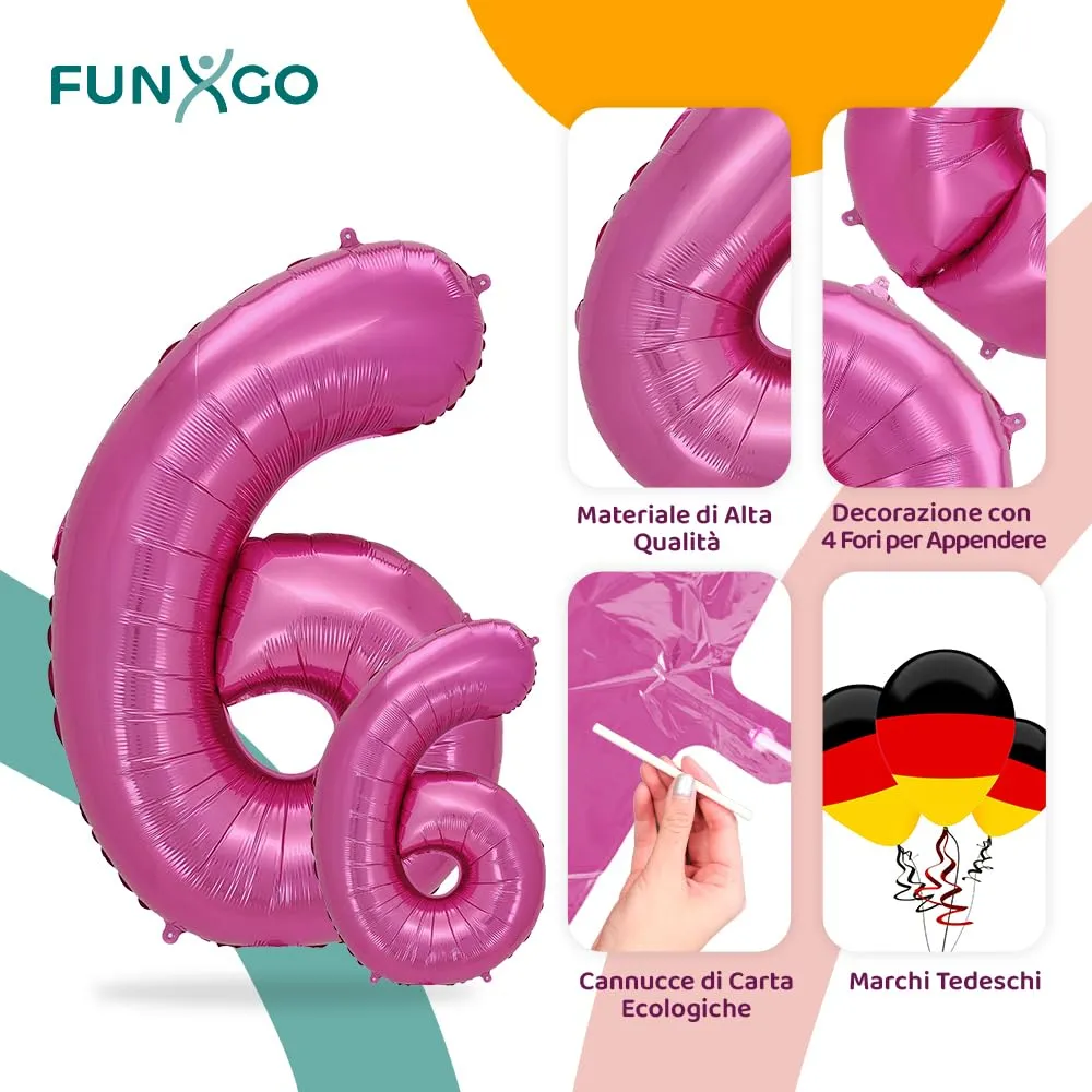 FUNXGO Palloncino Numero 6 Rosa - immagine 3