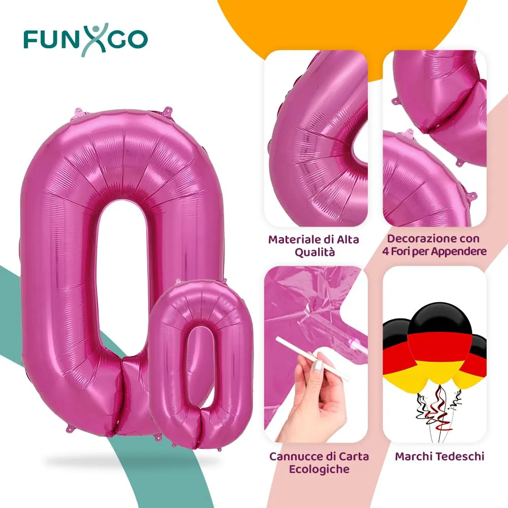 FUNXGO Palloncino Numero 0 Rosa - immagine 3