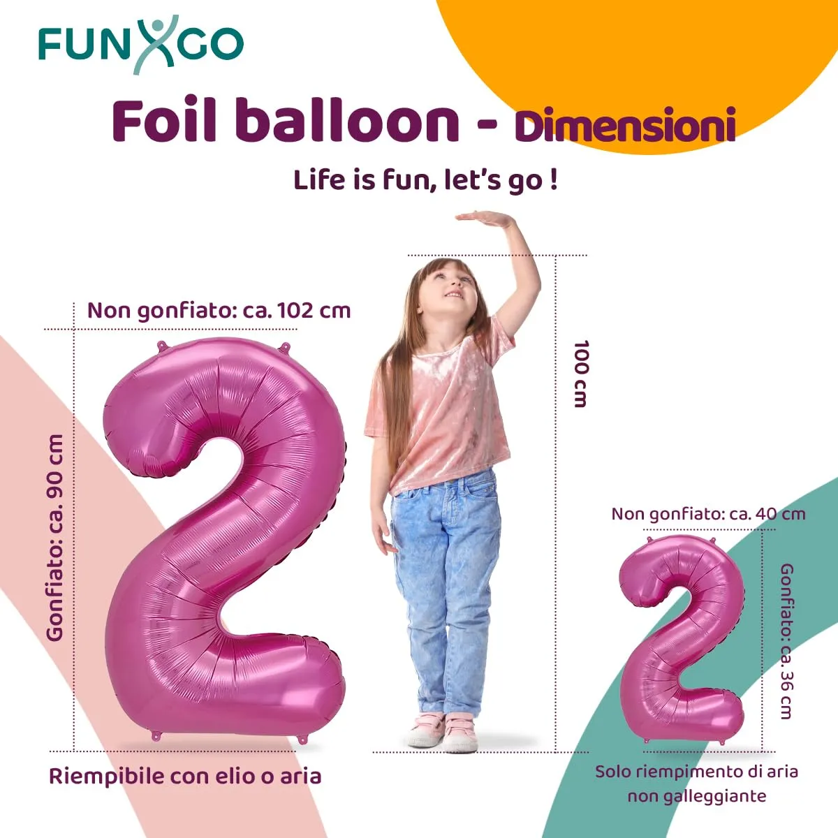 FUNXGO Palloncino Numero 2 Rosa - immagine 2