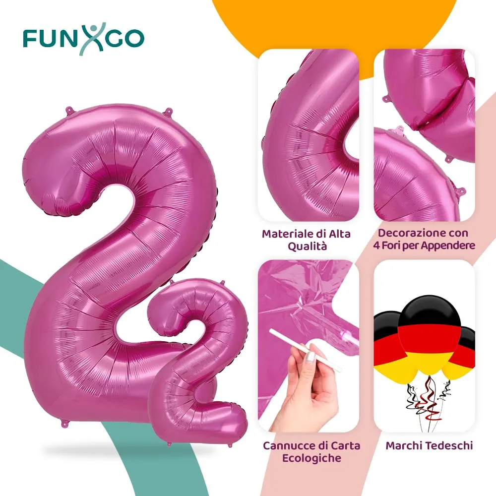 FUNXGO Palloncino Numero 2 Rosa - immagine 3