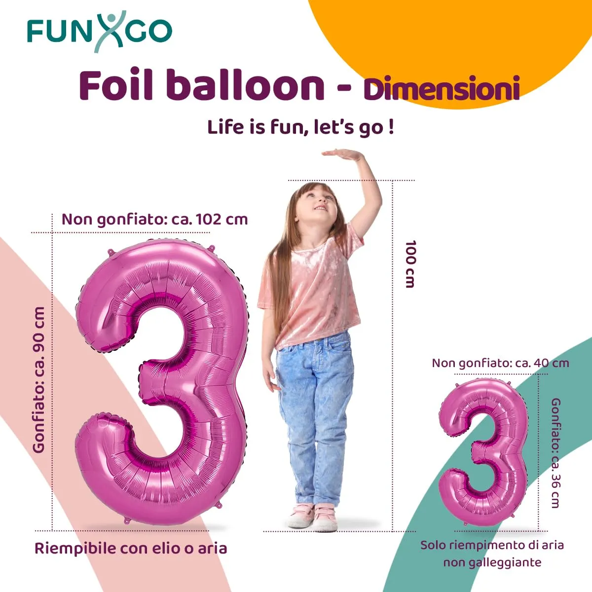FUNXGO Palloncino Numero 3 Rosa - immagine 2