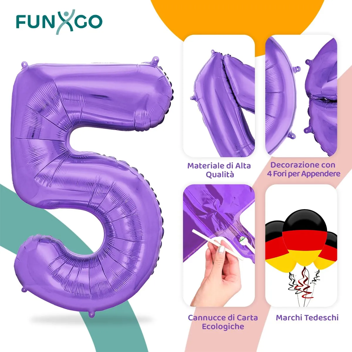 FUNXGO Palloncino Numero 5 Viola - immagine 3
