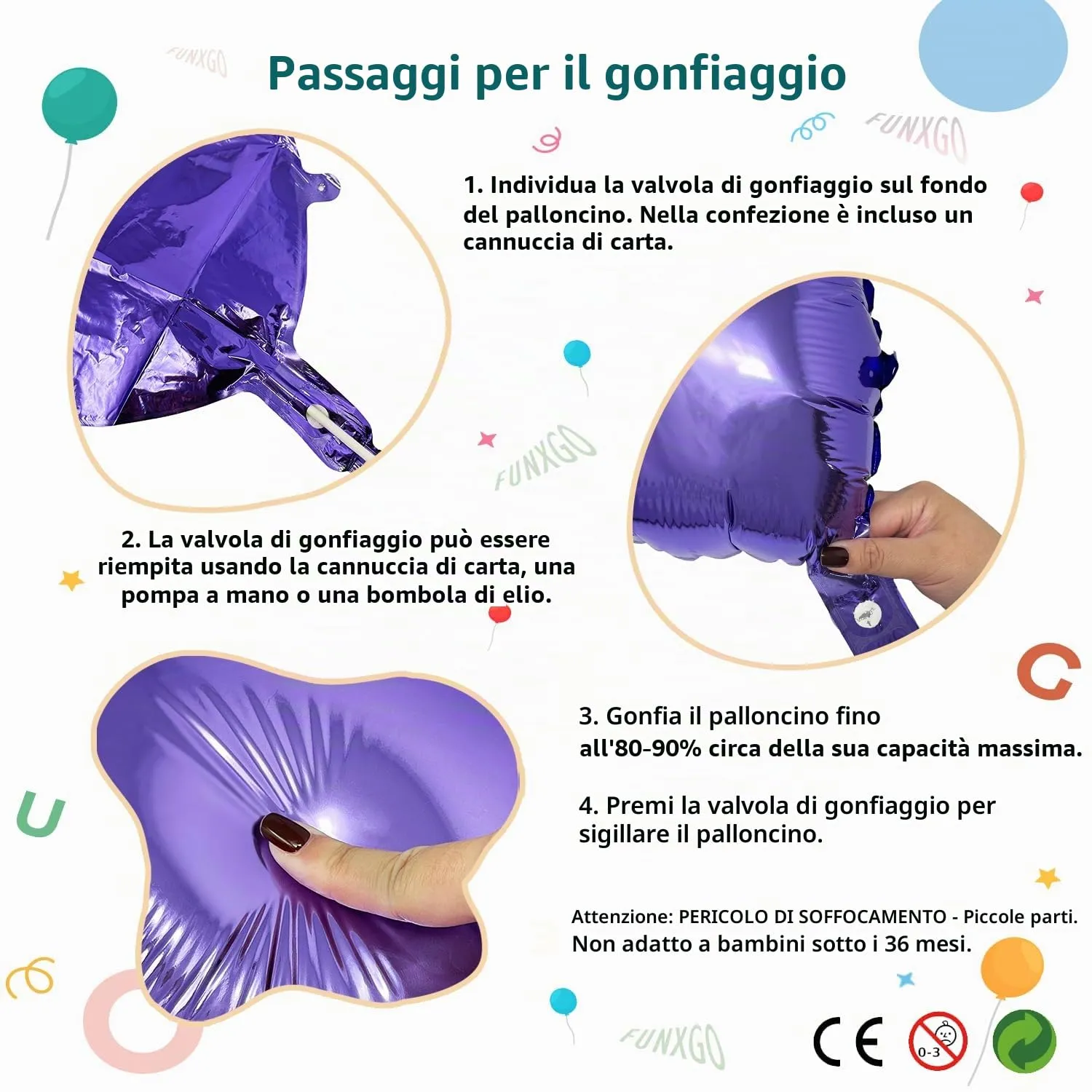 FUNXGO Palloncino Numero 5 Viola - immagine 6