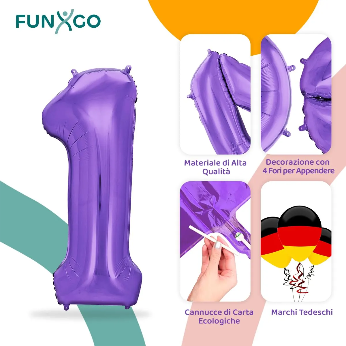 FUNXGO Palloncino Numero 1 Viola - immagine 3