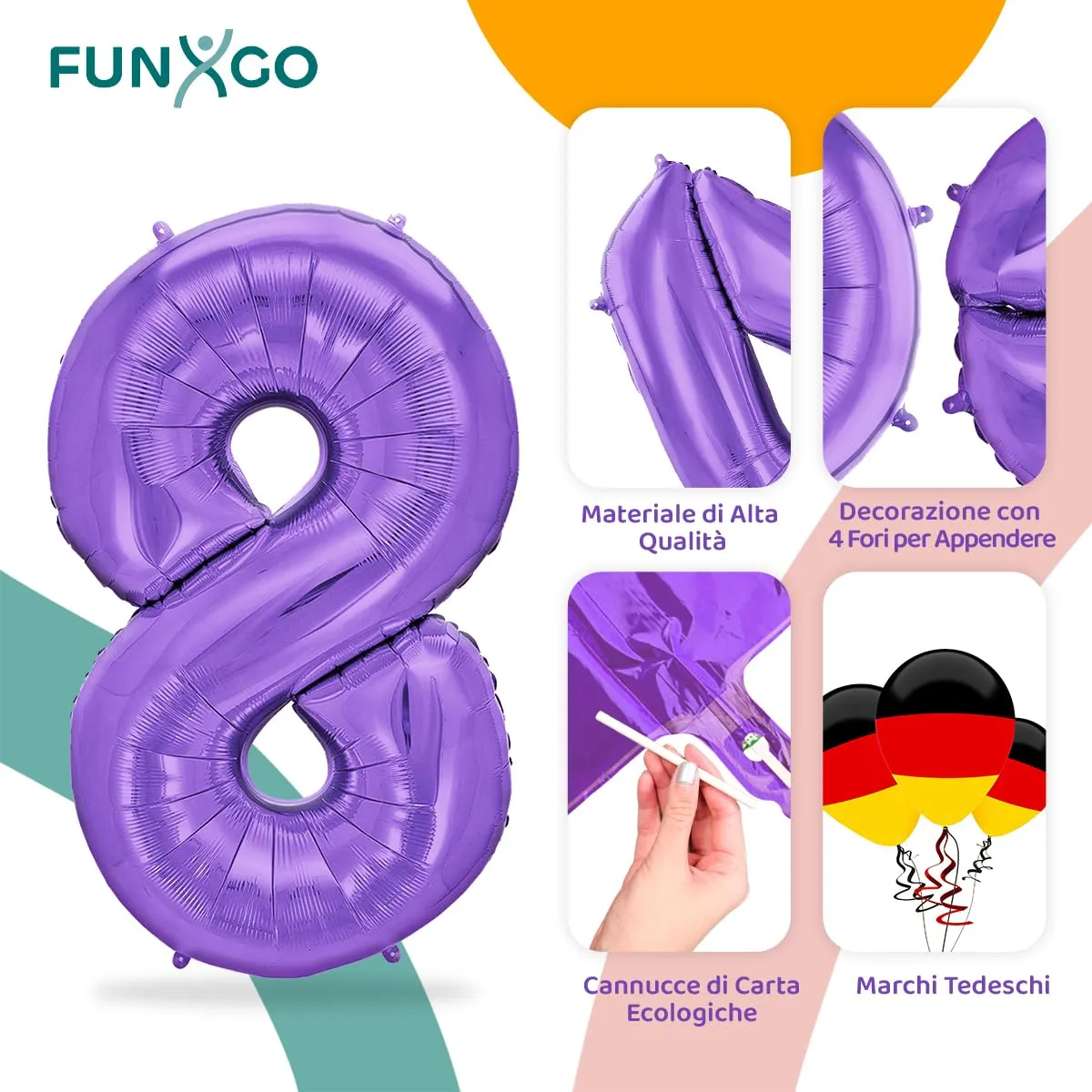 FUNXGO Palloncino Numero 8 Viola - immagine 3