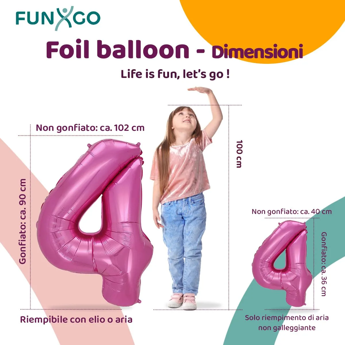 FUNXGO Palloncino Numero 4 Rosa - immagine 2