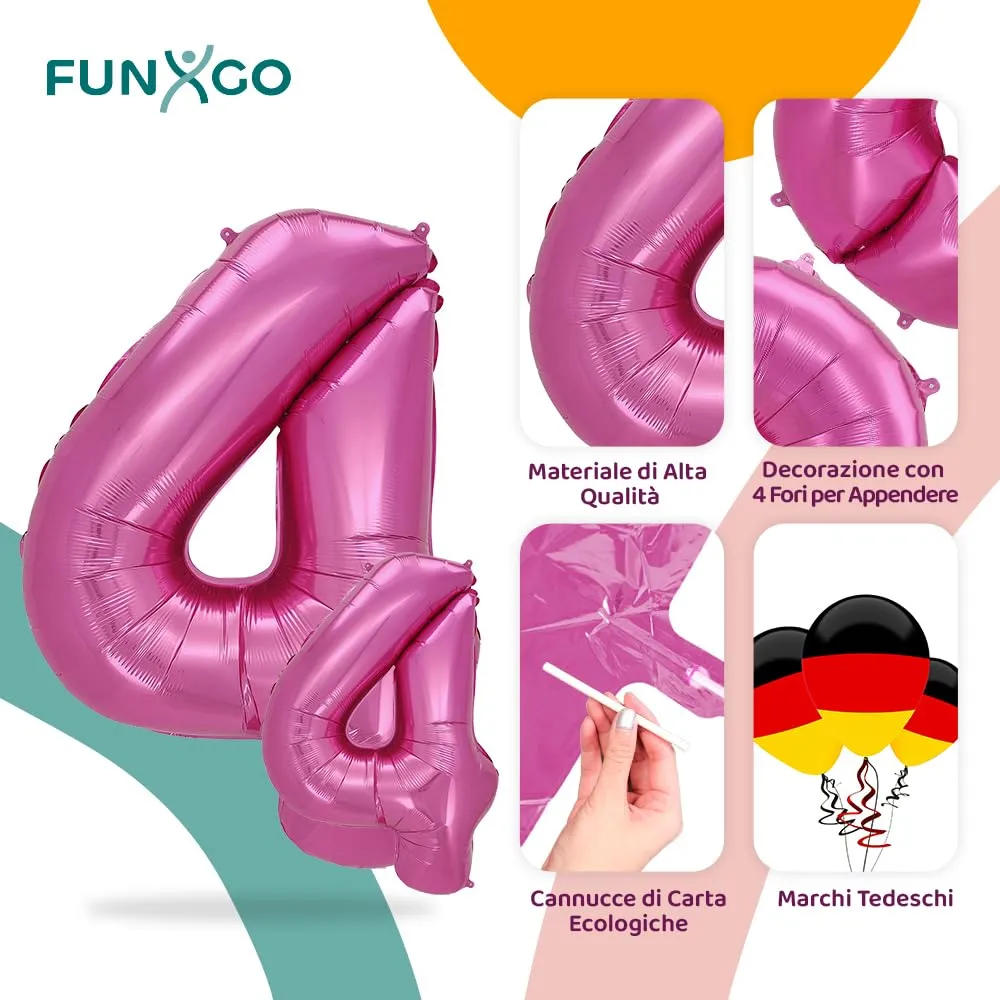 FUNXGO Palloncino Numero 4 Rosa - immagine 3