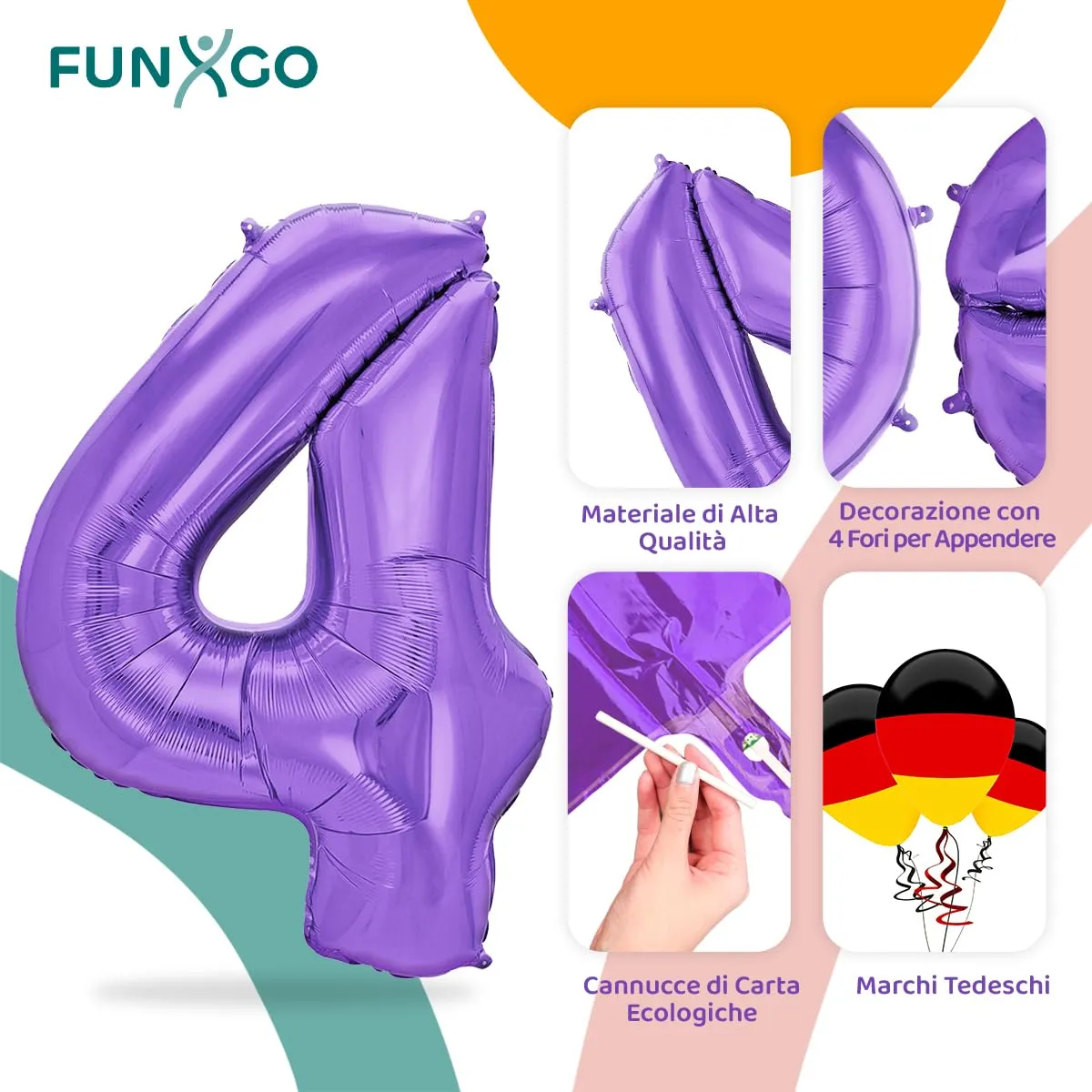 FUNXGO Palloncino Numero 4 Viola - immagine 3
